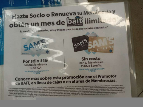 Oferta $19 en Sam's Club ? Mes de BAIT BAIT ilimitado al renovar membresía  en Sams